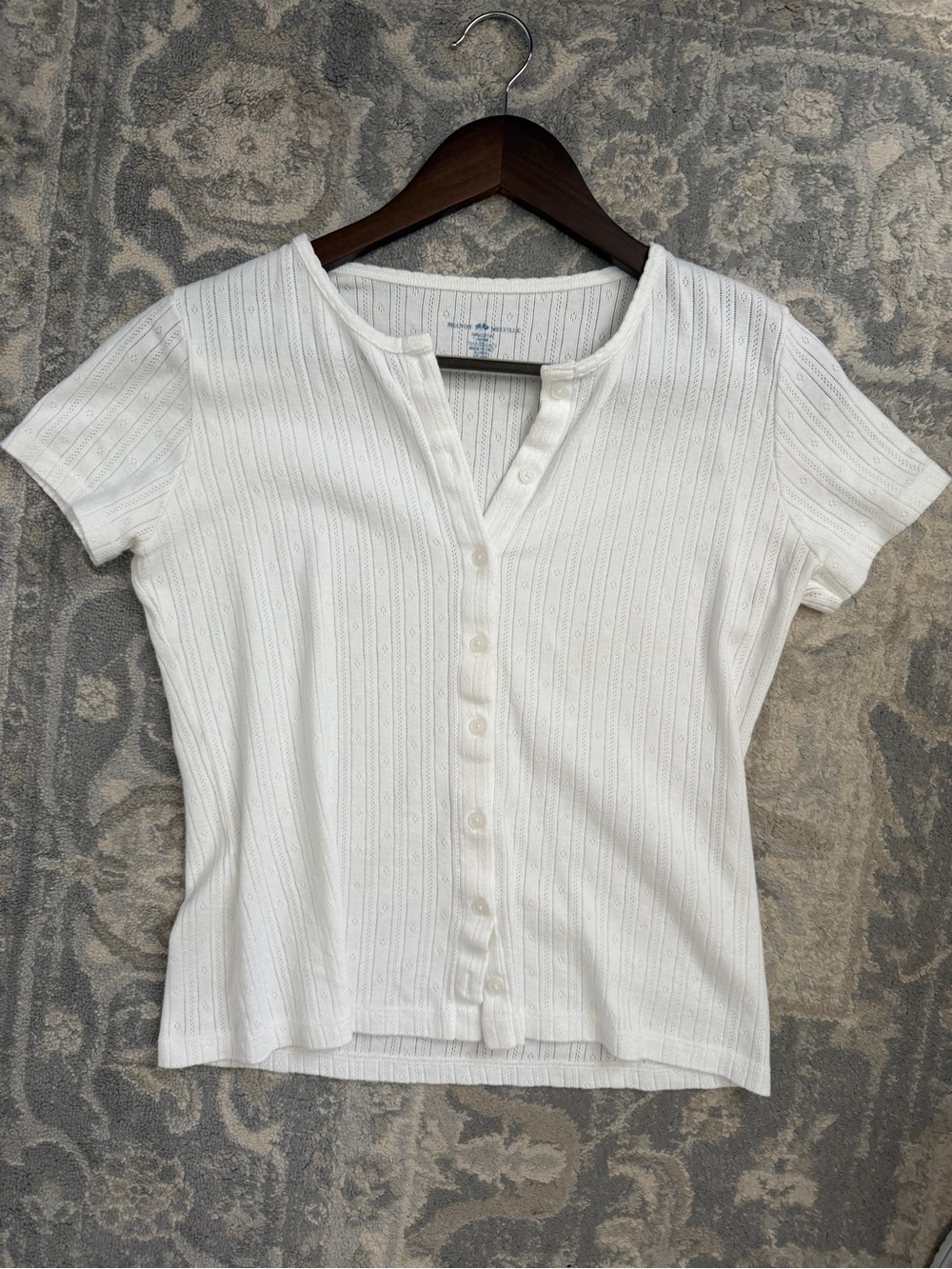 Brandy Melville White Short-Sleeve Button Front Ribbed Cotton Top